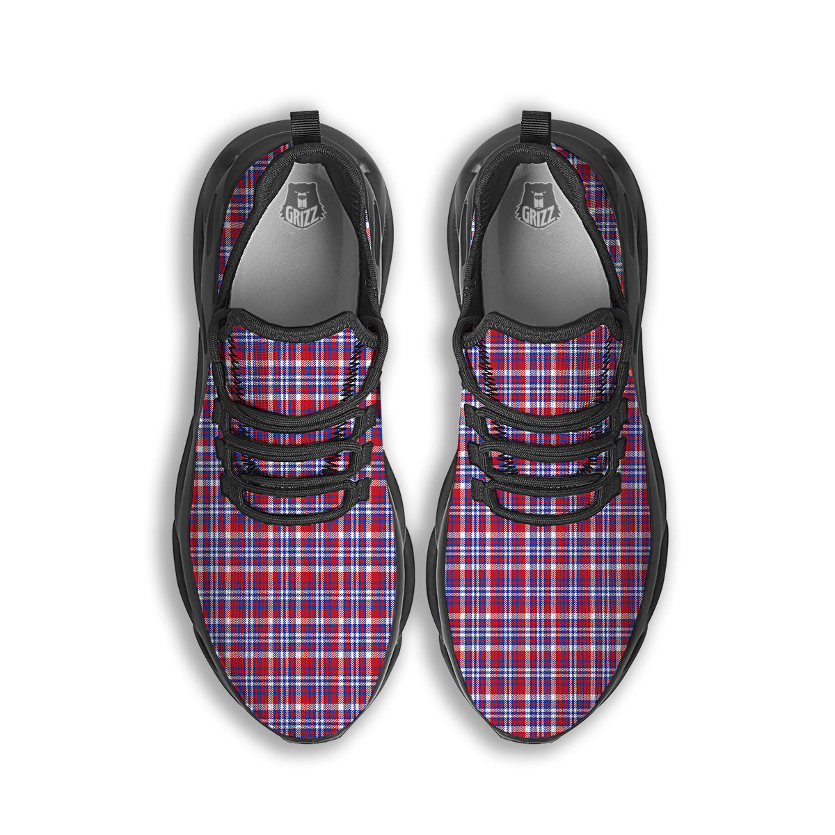 White USA Plaid And Blue Red Print Black Running Shoes-grizzshop