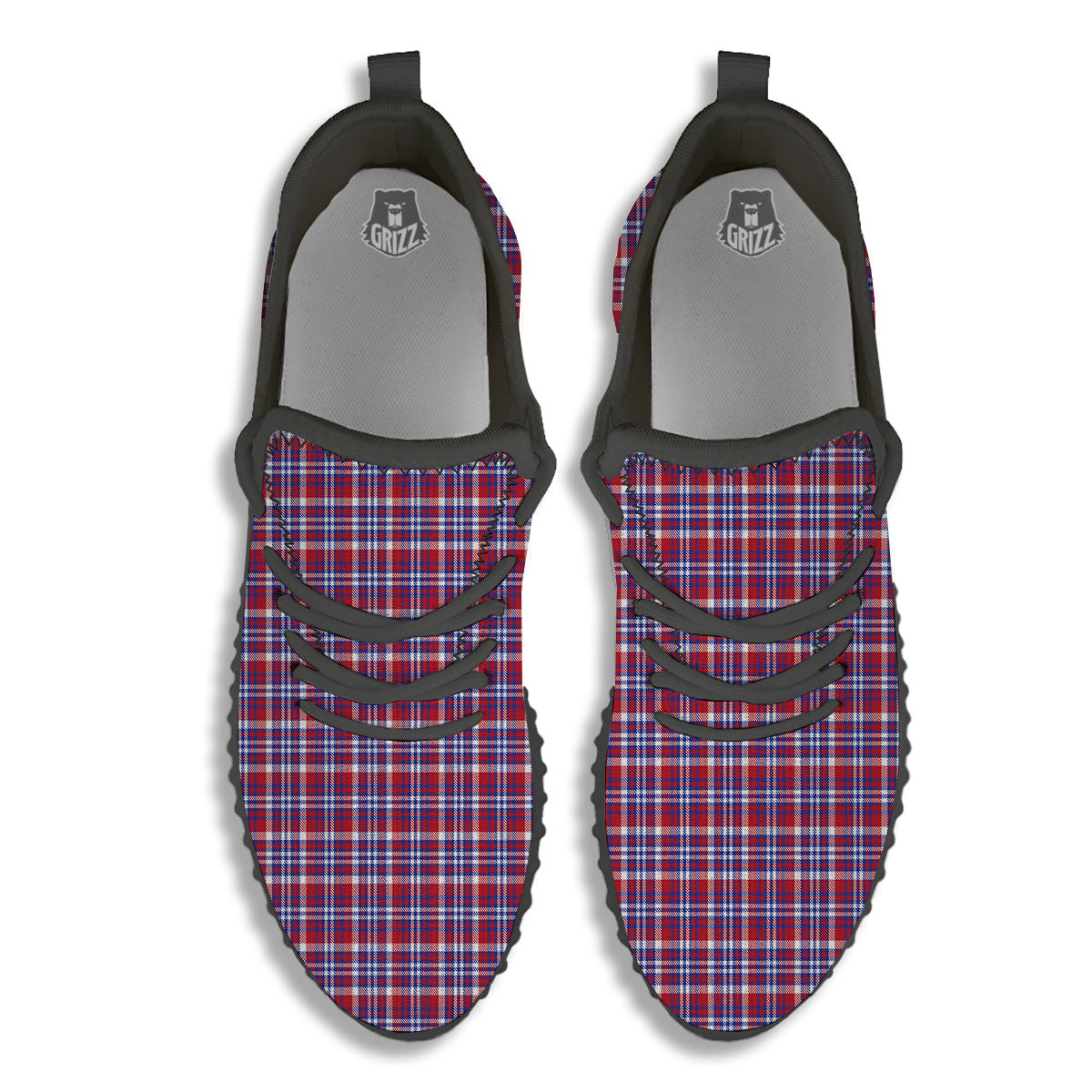 White USA Plaid And Blue Red Print Black Walking Shoes-grizzshop