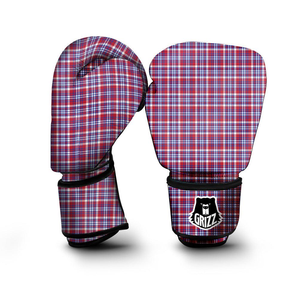 White USA Plaid And Blue Red Print Boxing Gloves-grizzshop