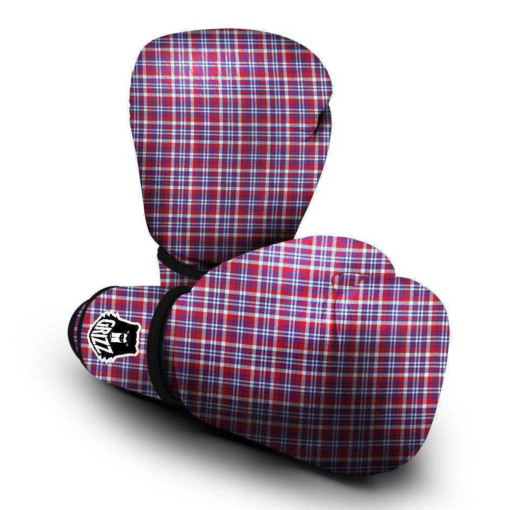 White USA Plaid And Blue Red Print Boxing Gloves-grizzshop