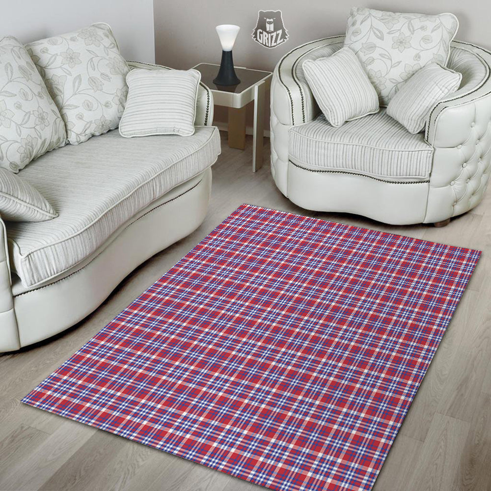 White USA Plaid And Blue Red Print Floor Mat-grizzshop