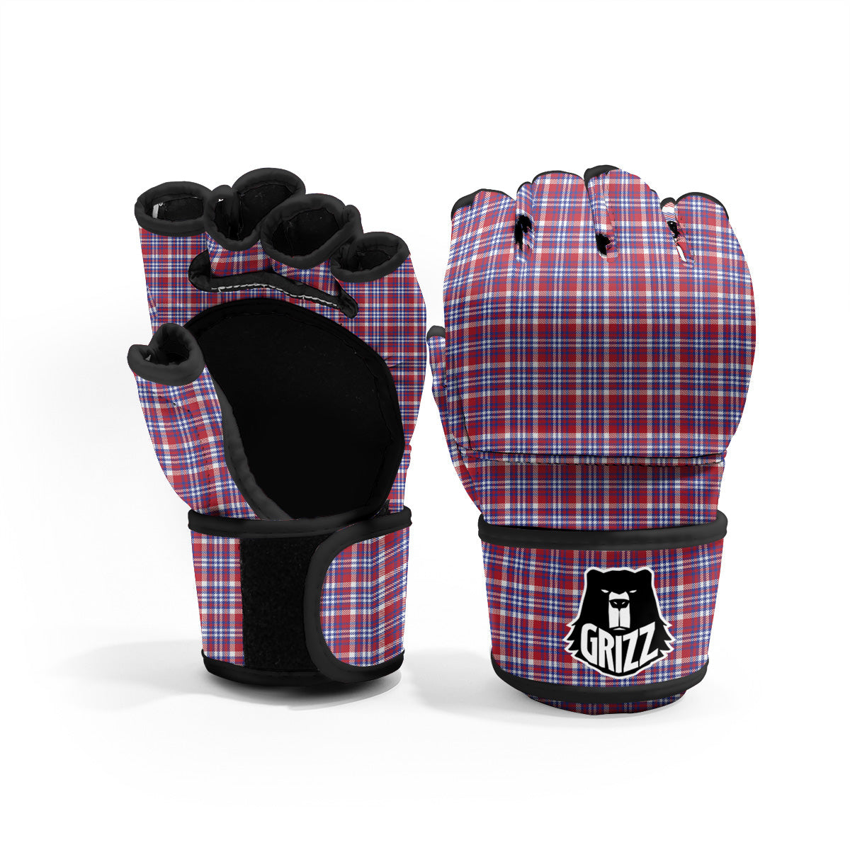 White USA Plaid And Blue Red Print MMA Gloves-grizzshop