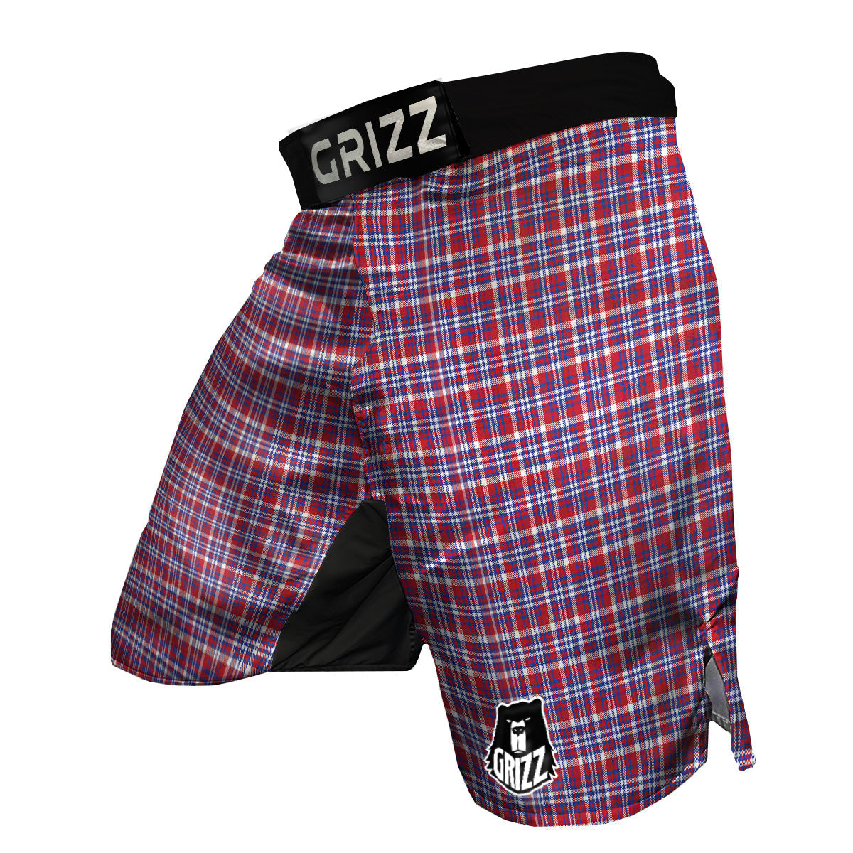 White USA Plaid And Blue Red Print MMA Shorts-grizzshop