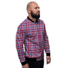 White USA Plaid And Blue Red Print Men's Bomber Jacket-grizzshop