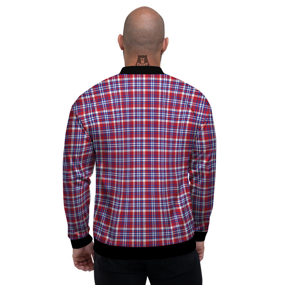 White USA Plaid And Blue Red Print Men's Bomber Jacket-grizzshop