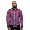 White USA Plaid And Blue Red Print Men's Bomber Jacket-grizzshop