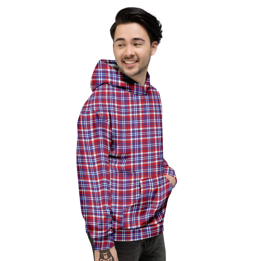 White USA Plaid And Blue Red Print Men's Hoodie-grizzshop