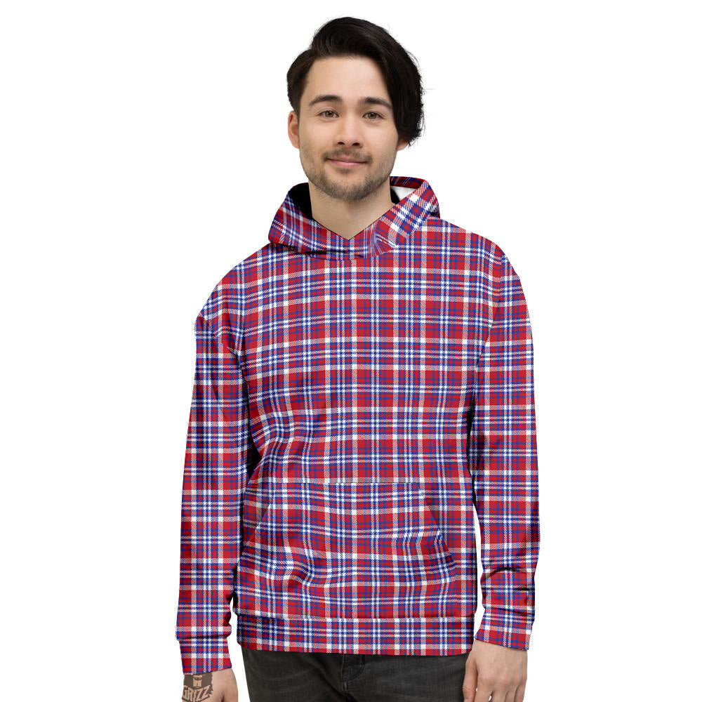 White USA Plaid And Blue Red Print Men's Hoodie-grizzshop