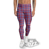 White USA Plaid And Blue Red Print Men's Leggings-grizzshop