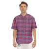 White USA Plaid And Blue Red Print Men's Short Sleeve Shirts-grizzshop