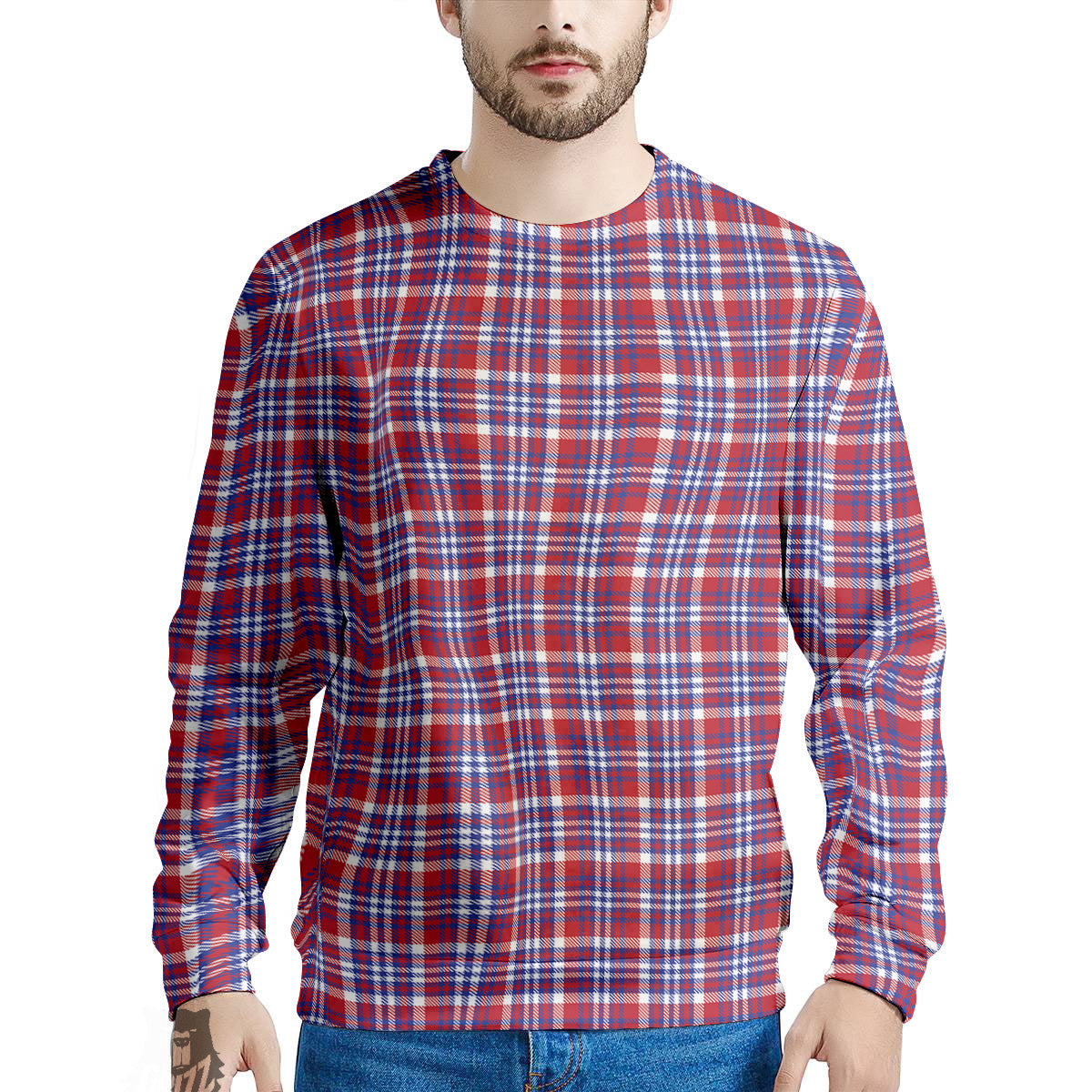 White USA Plaid And Blue Red Print Men's Sweatshirt-grizzshop