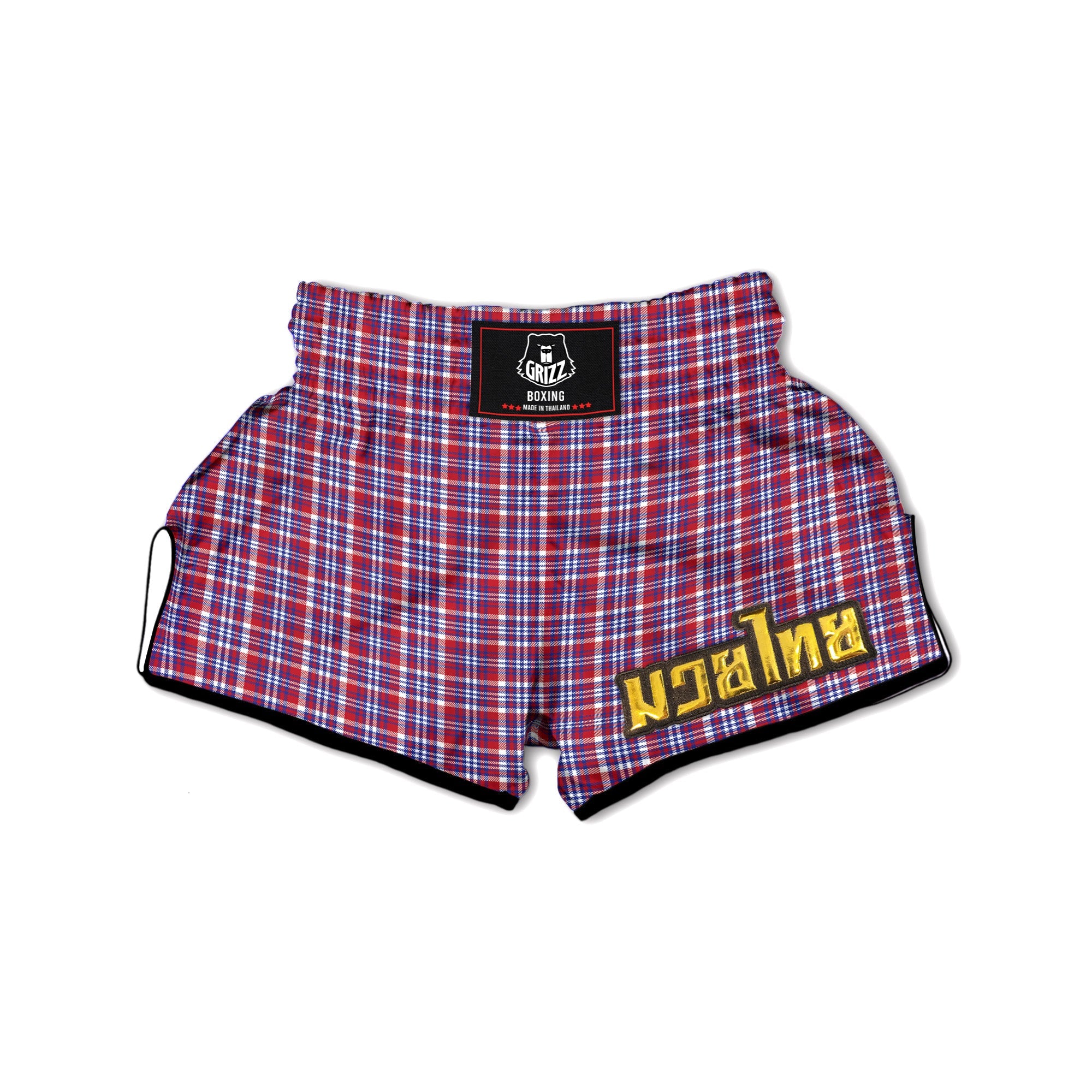 White USA Plaid And Blue Red Print Muay Thai Boxing Shorts-grizzshop