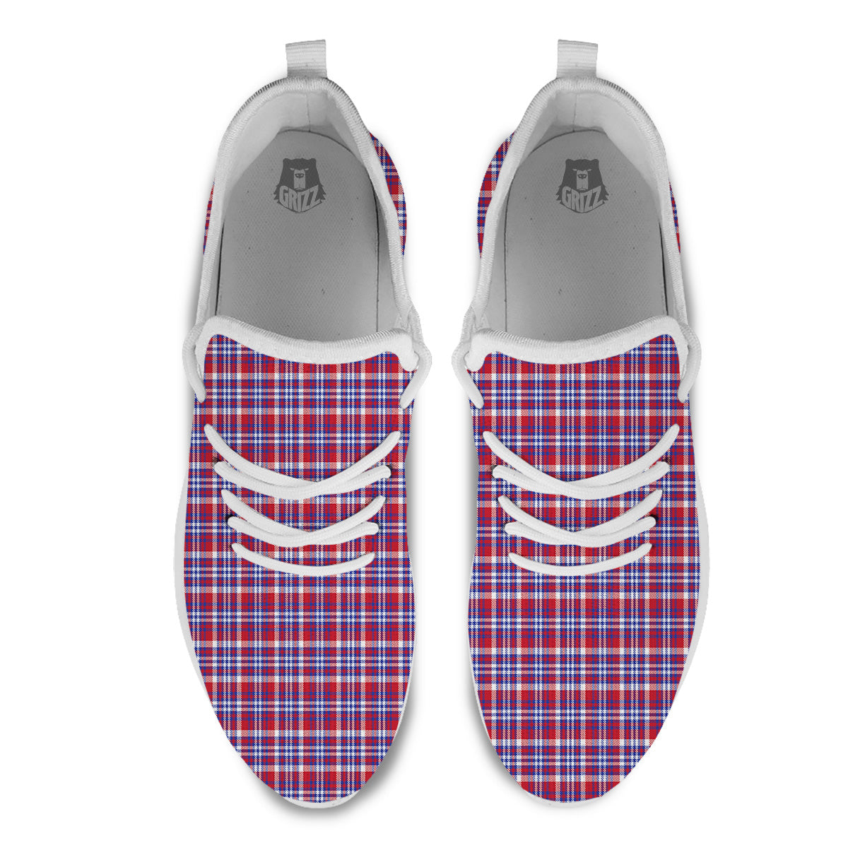 White USA Plaid And Blue Red Print White Athletic Shoes-grizzshop