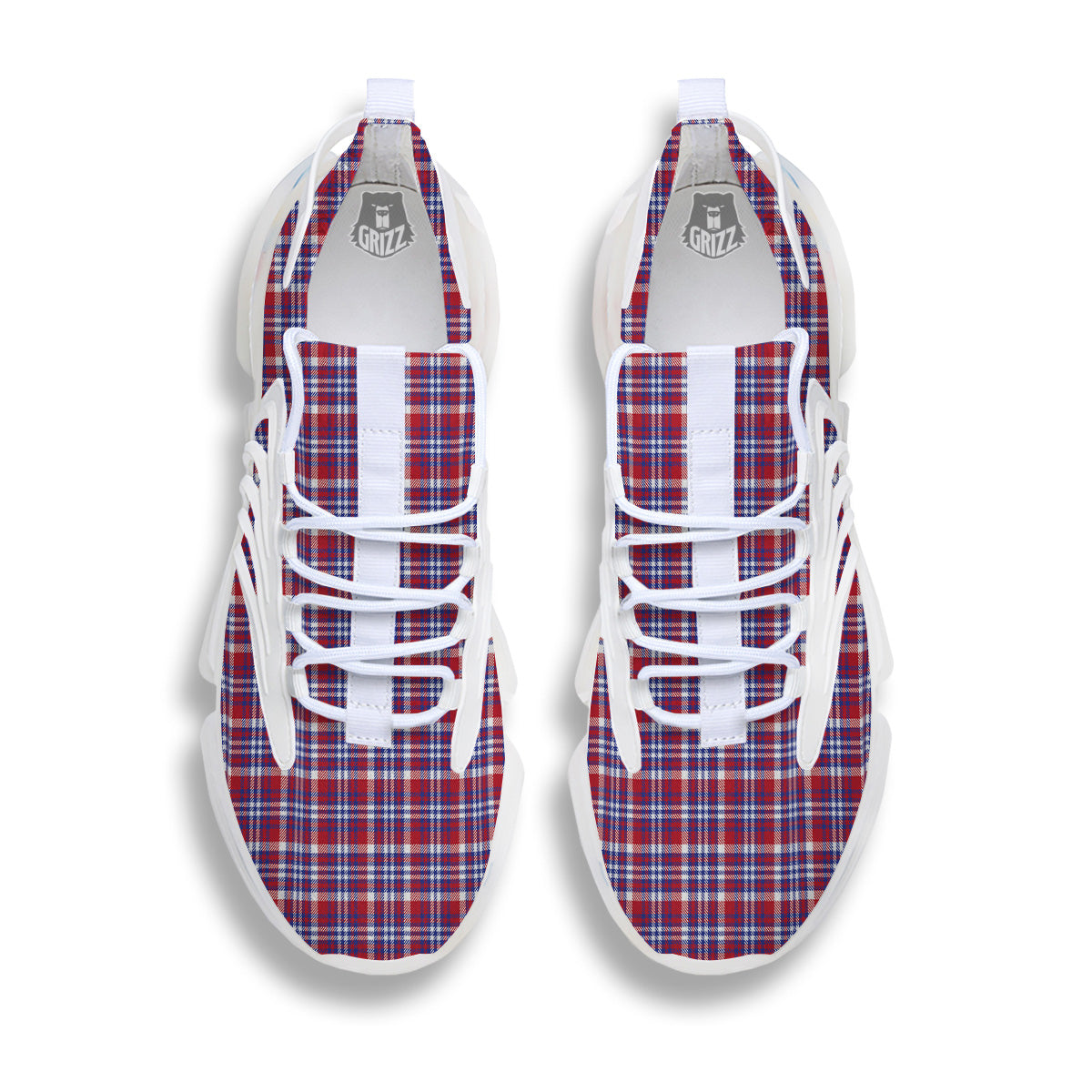 White USA Plaid And Blue Red Print White Gym Shoes-grizzshop