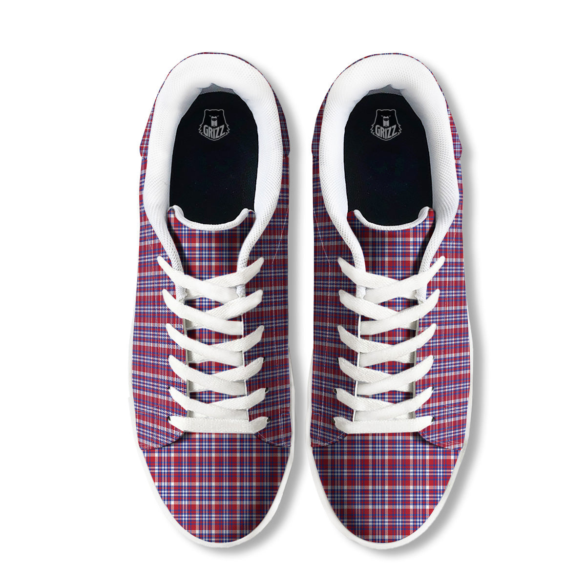 White USA Plaid And Blue Red Print White Low Top Sneakers-grizzshop