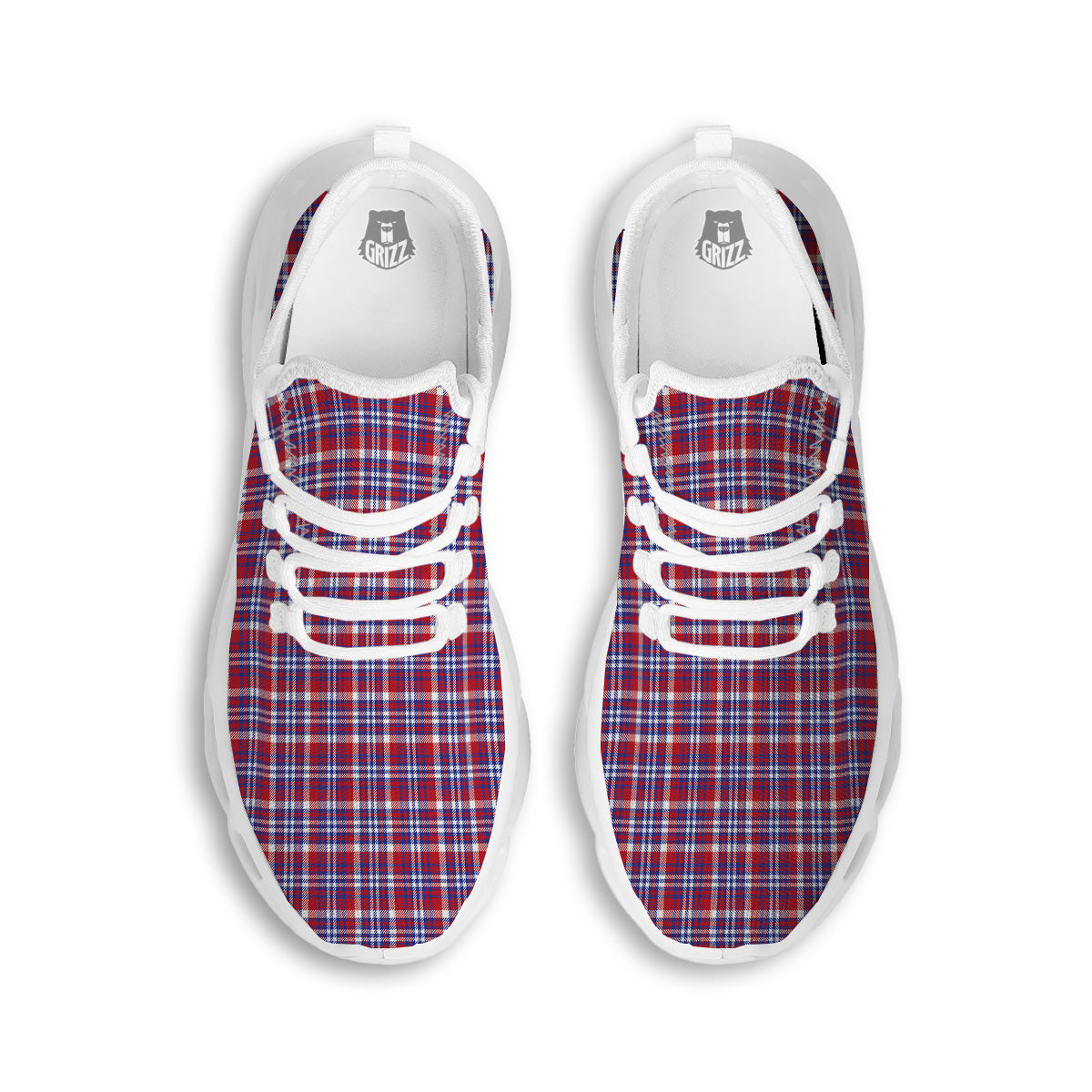 White USA Plaid And Blue Red Print White Running Shoes-grizzshop