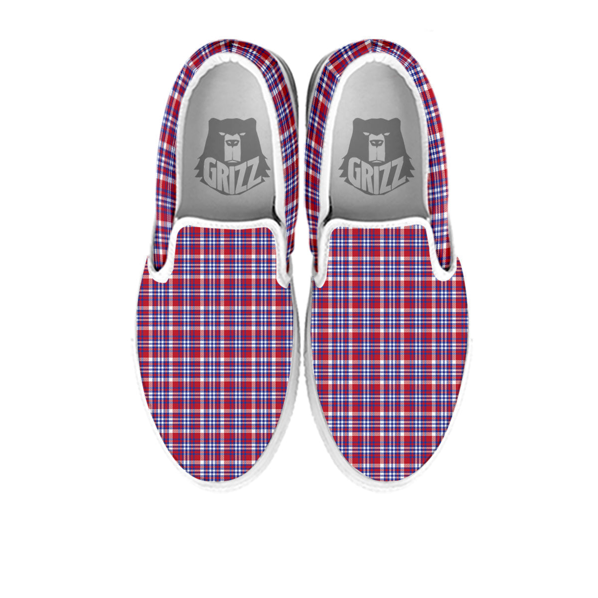 White USA Plaid And Blue Red Print White Slip On Shoes-grizzshop