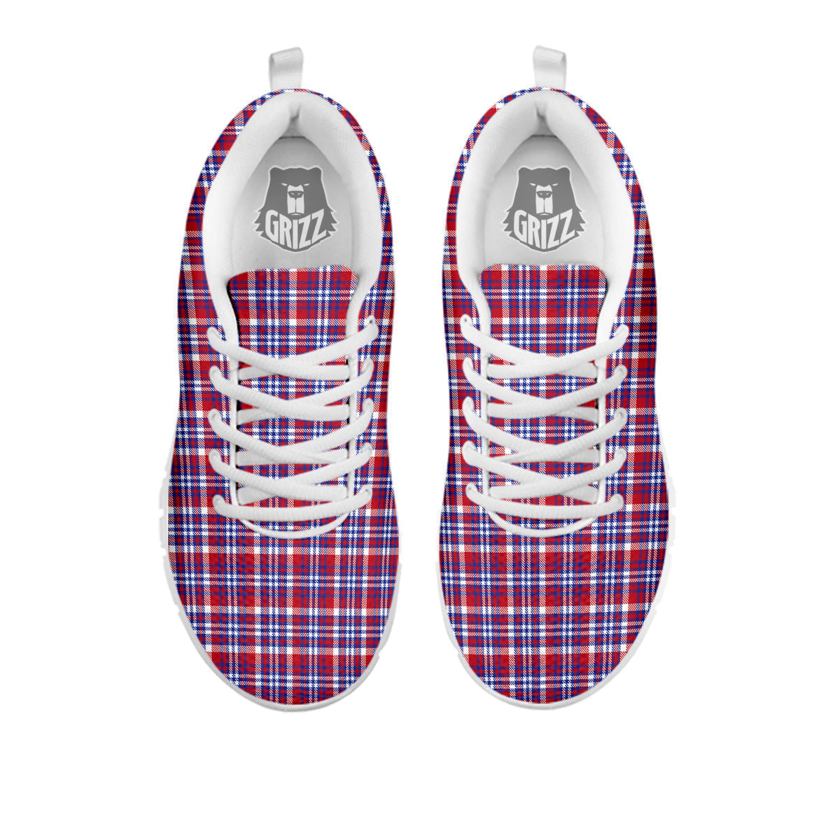 White USA Plaid And Blue Red Print White Sneaker-grizzshop