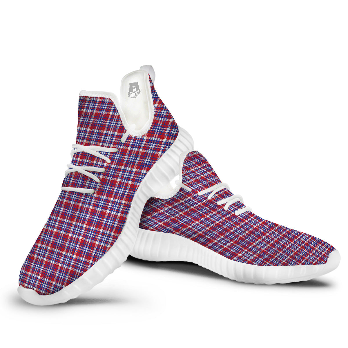 White USA Plaid And Blue Red Print White Walking Shoes-grizzshop