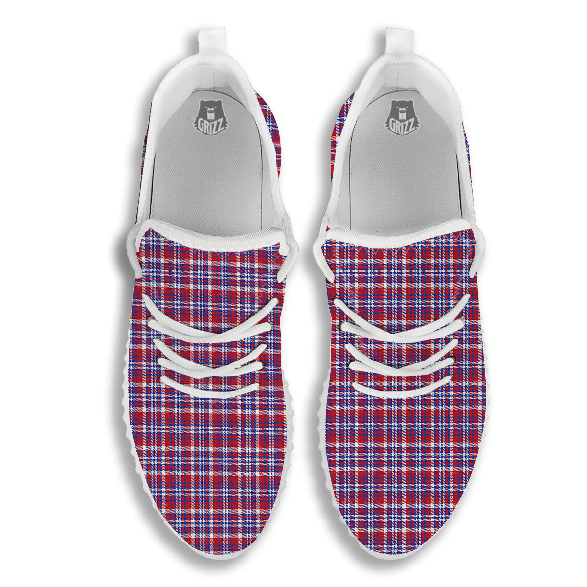 White USA Plaid And Blue Red Print White Walking Shoes-grizzshop