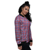 White USA Plaid And Blue Red Print Women's Bomber Jacket-grizzshop