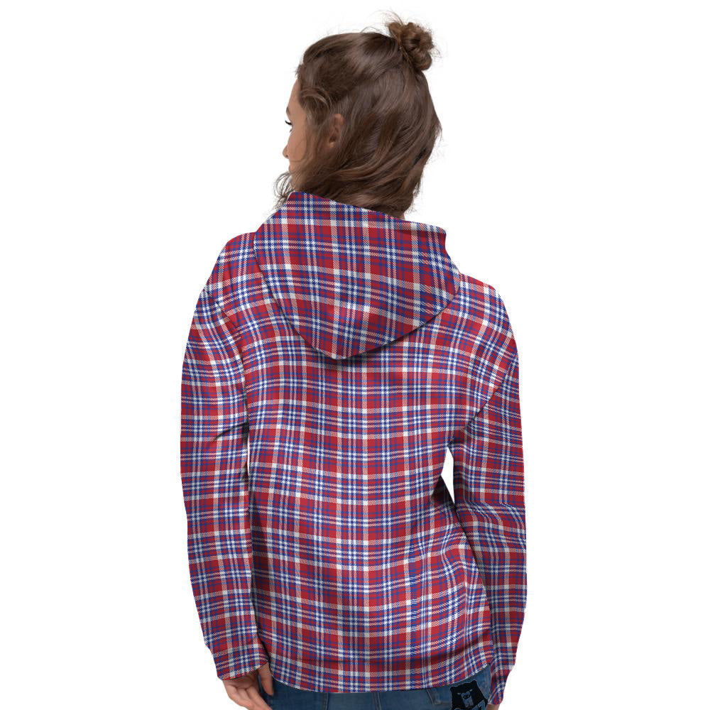 White USA Plaid And Blue Red Print Women's Hoodie-grizzshop