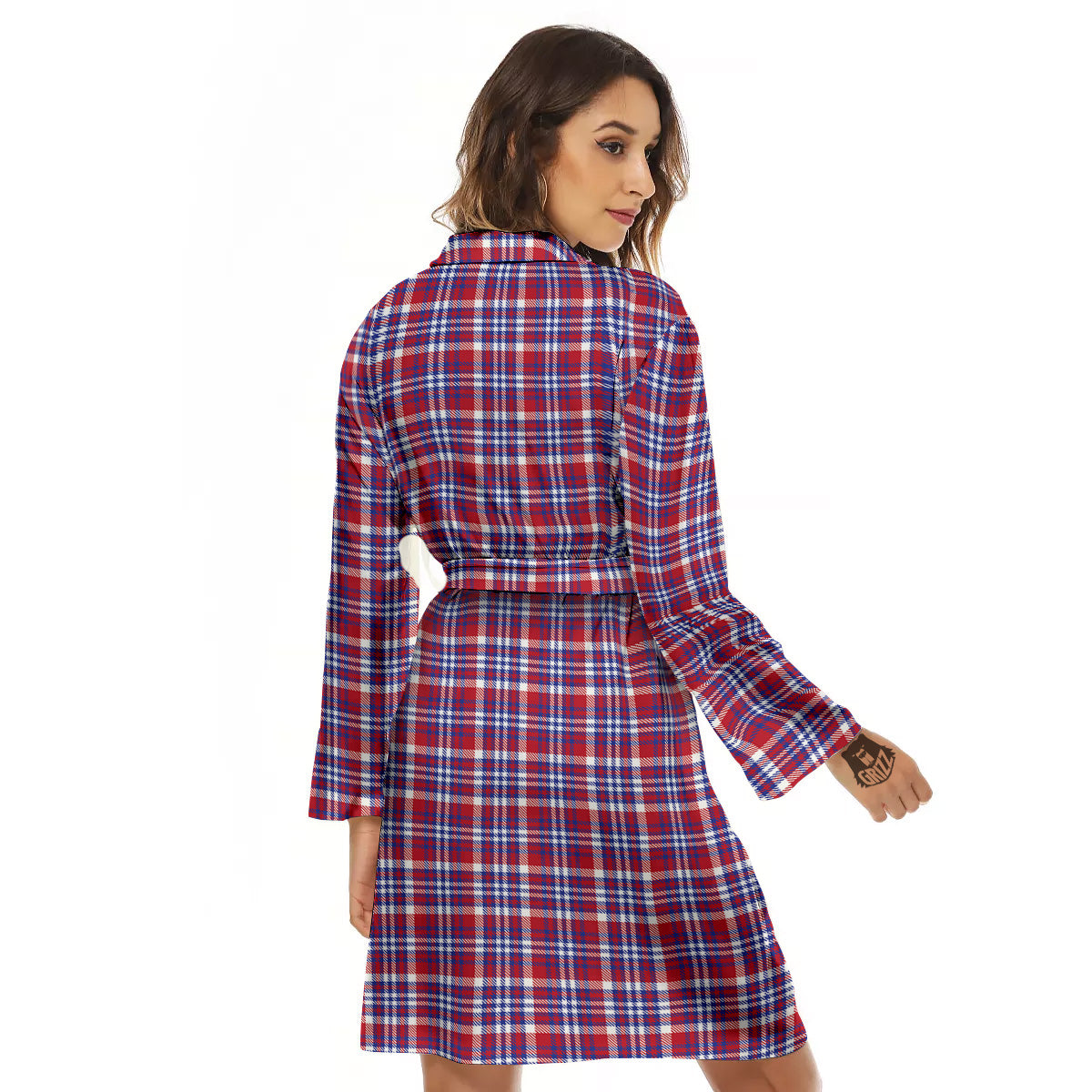 White USA Plaid And Blue Red Print Women's Robe-grizzshop