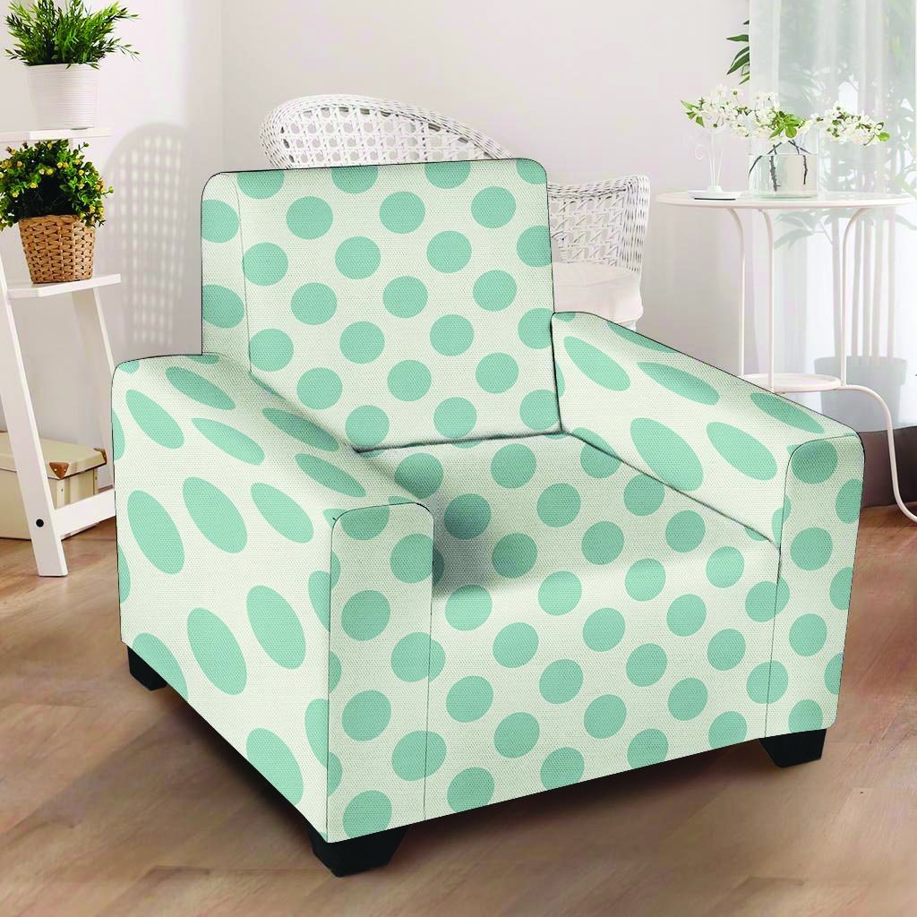 White and Teal Polka Dot Armchair Cover-grizzshop