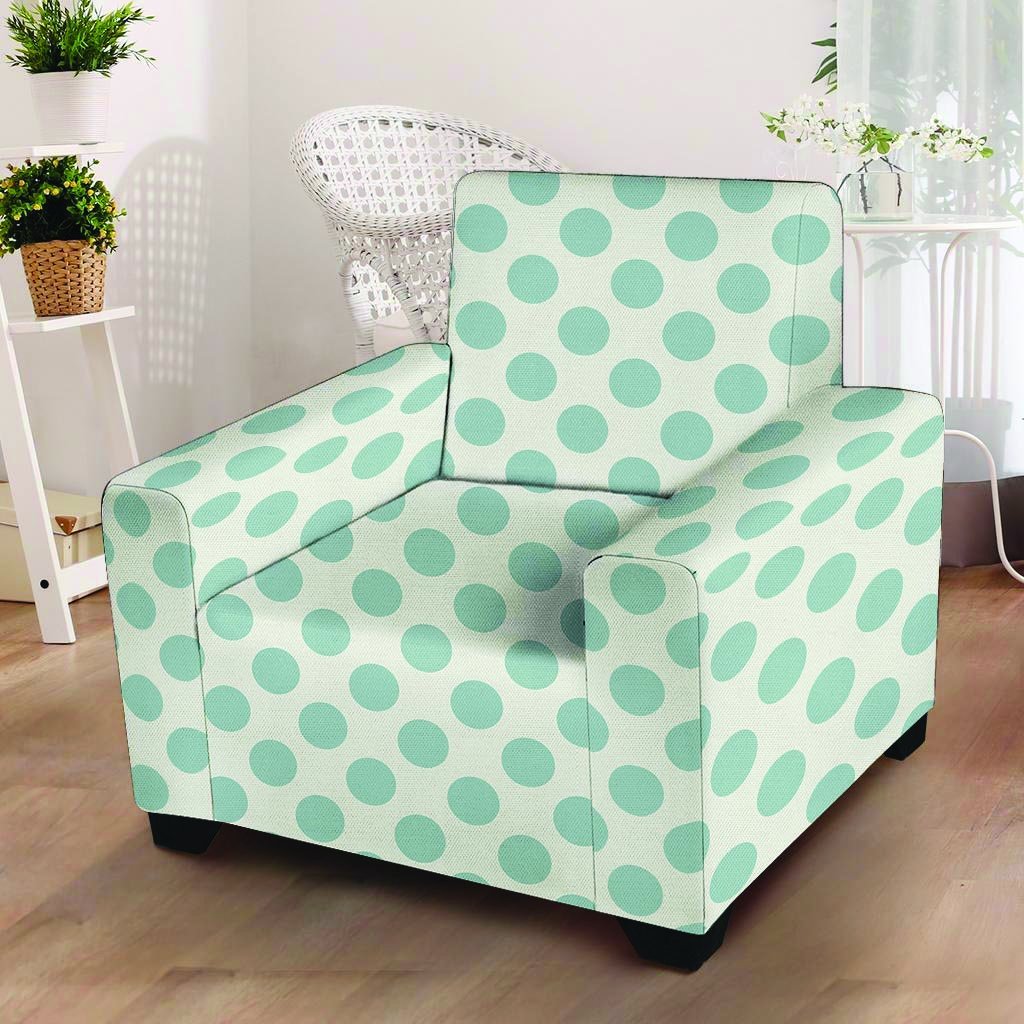 White and Teal Polka Dot Armchair Cover-grizzshop