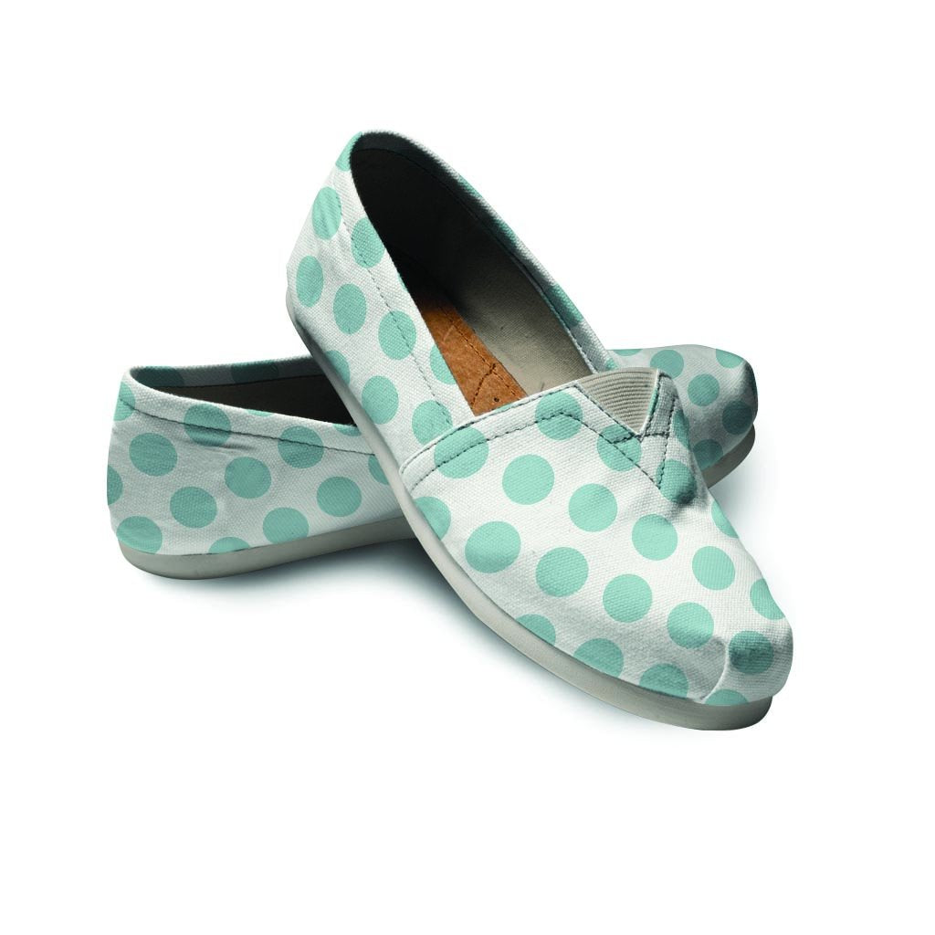 White and Teal Polka Dot Canvas Shoes-grizzshop