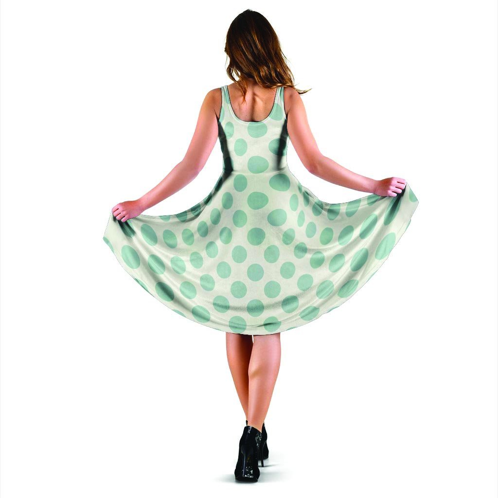 White and Teal Polka Dot Dress-grizzshop