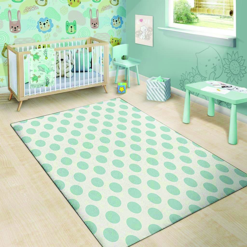 White and Teal Polka Dot Floor Mat-grizzshop