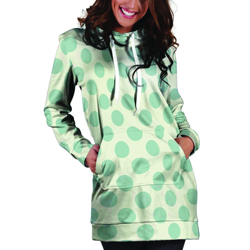 White and Teal Polka Dot Hoodie Dress-grizzshop