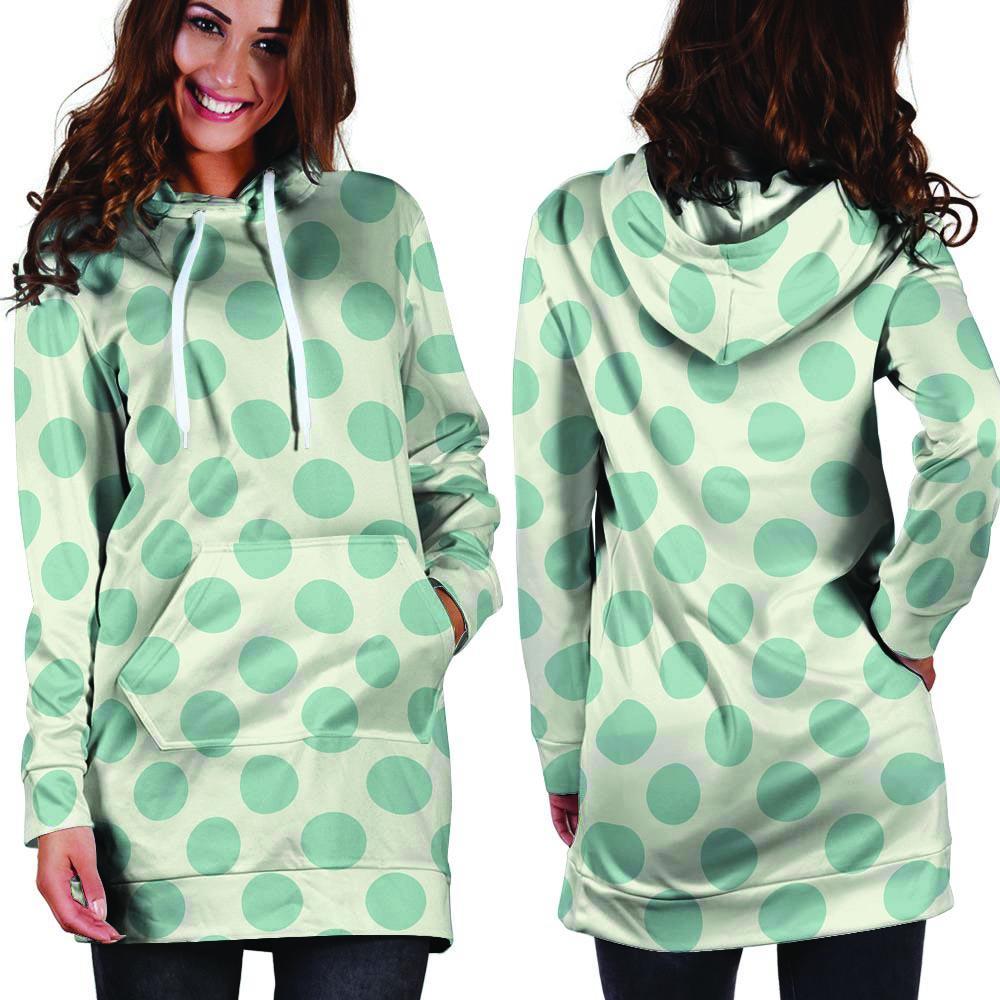 White and Teal Polka Dot Hoodie Dress-grizzshop