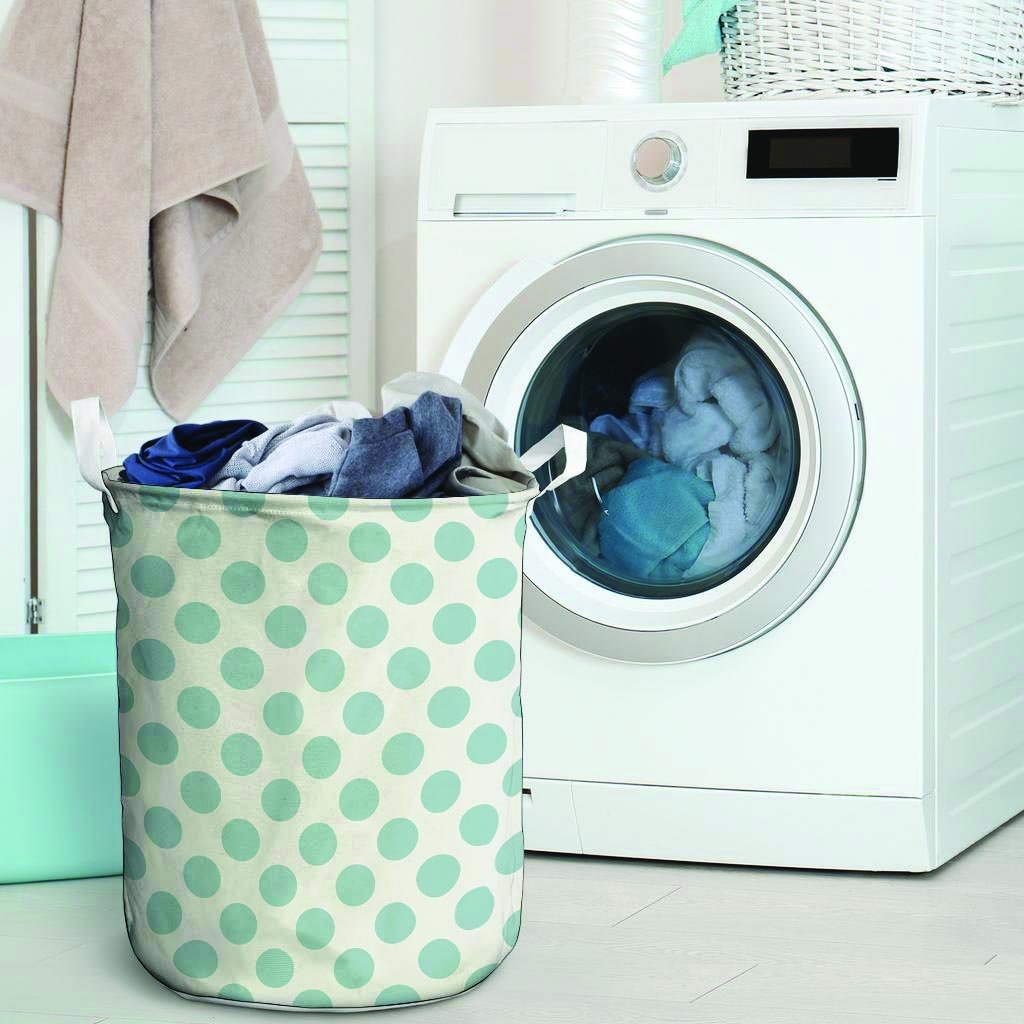 White and Teal Polka Dot Laundry Basket-grizzshop