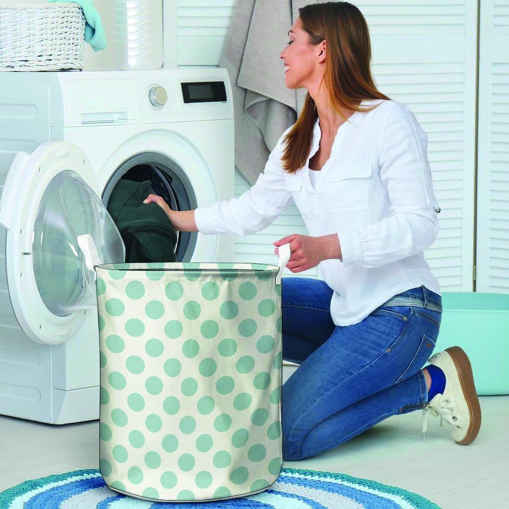 White and Teal Polka Dot Laundry Basket-grizzshop