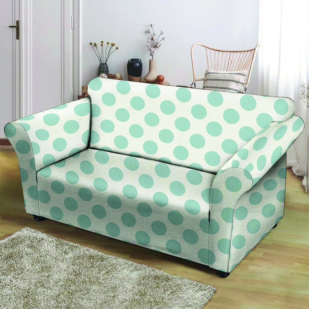 White and Teal Polka Dot Loveseat Cover-grizzshop