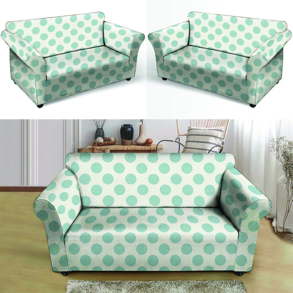 White and Teal Polka Dot Loveseat Cover-grizzshop