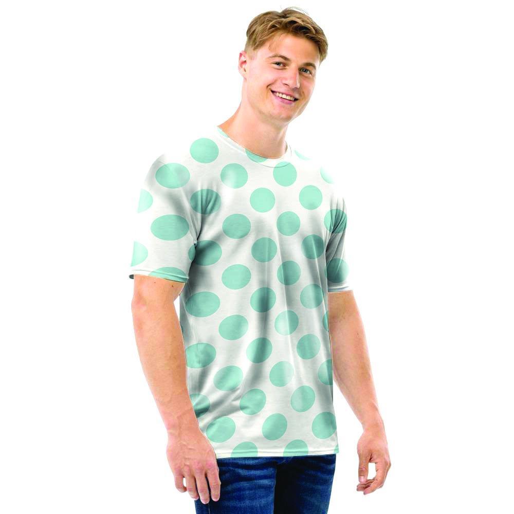 White and Teal Polka Dot Men T Shirt-grizzshop