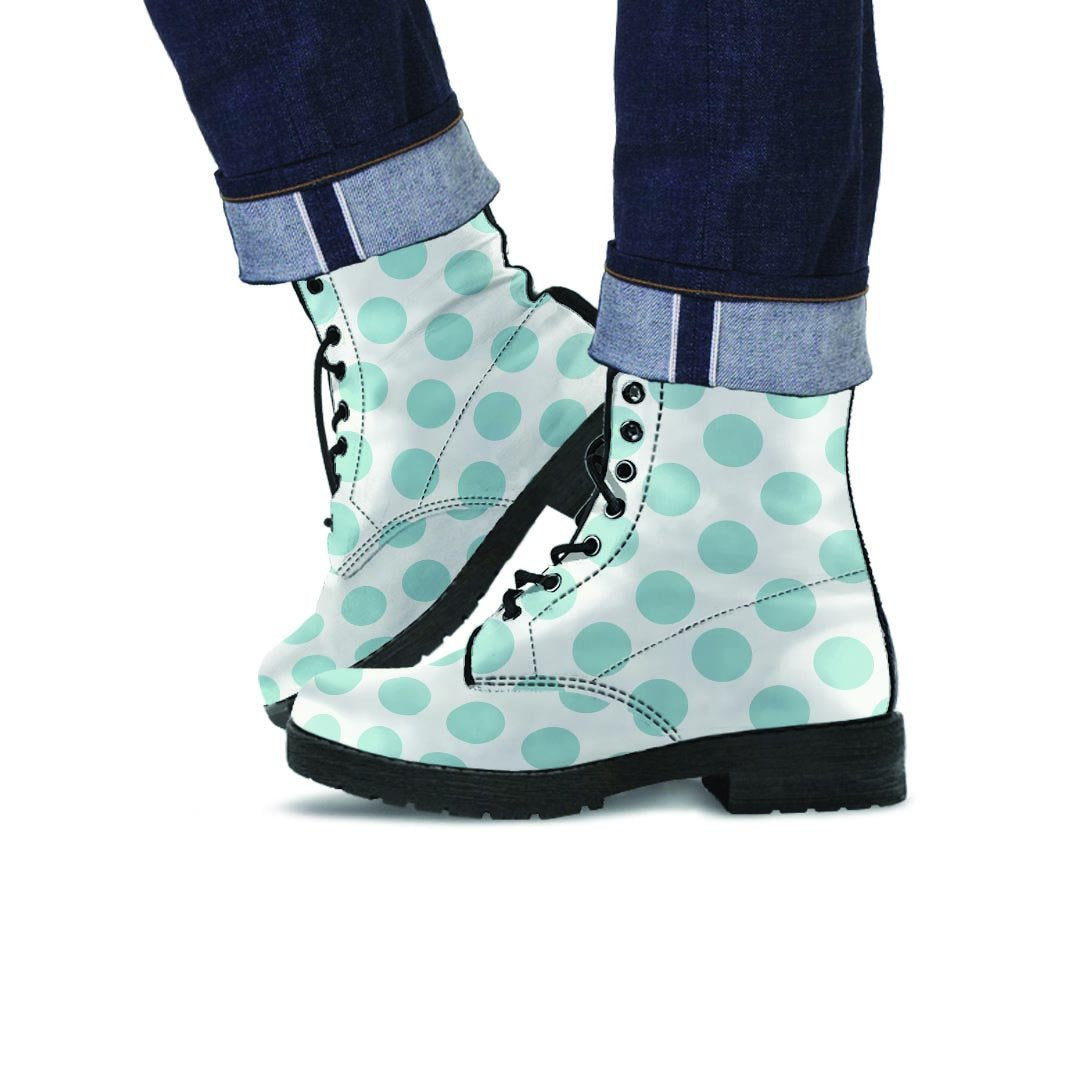 White and Teal Polka Dot Men's Boots-grizzshop