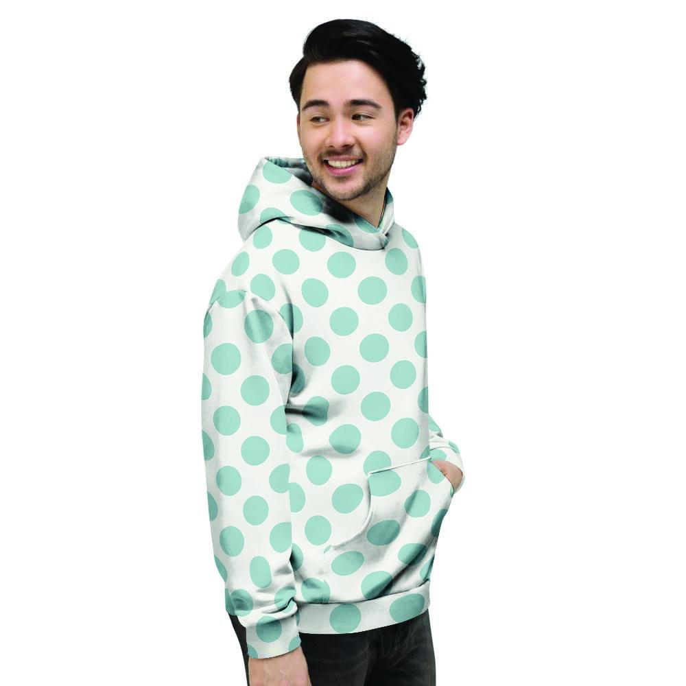 White and Teal Polka Dot Men's Hoodie-grizzshop