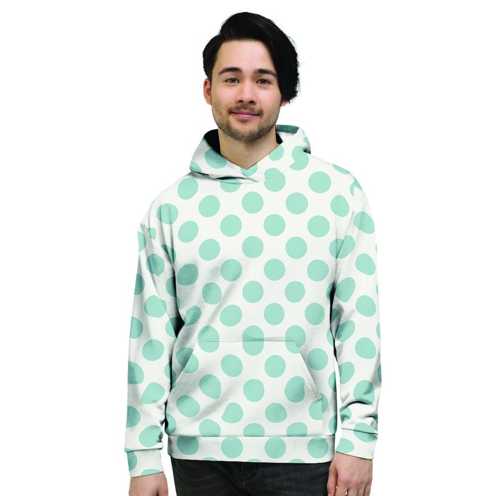 White and Teal Polka Dot Men's Hoodie-grizzshop