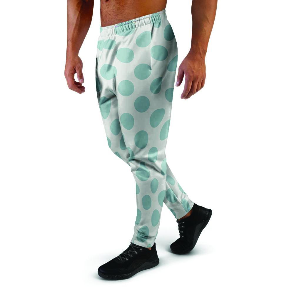 White and Teal Polka Dot Men's Joggers-grizzshop