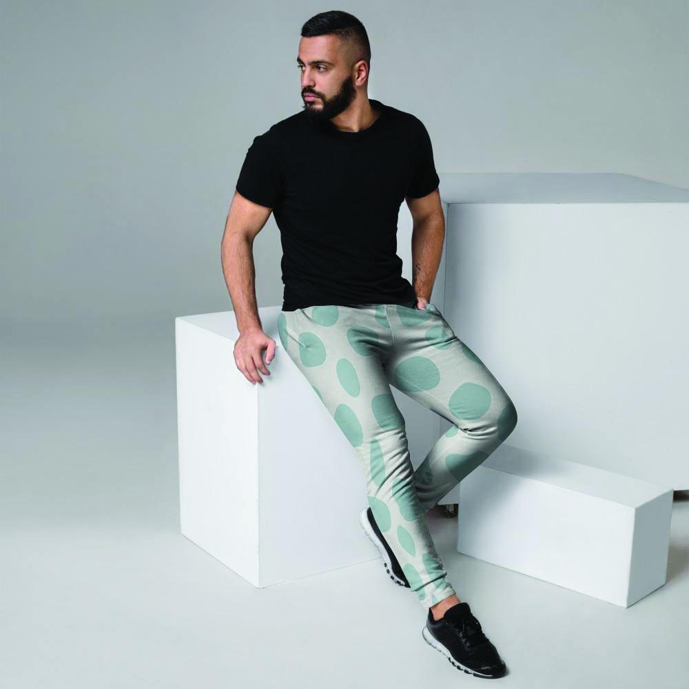 White and Teal Polka Dot Men's Joggers-grizzshop