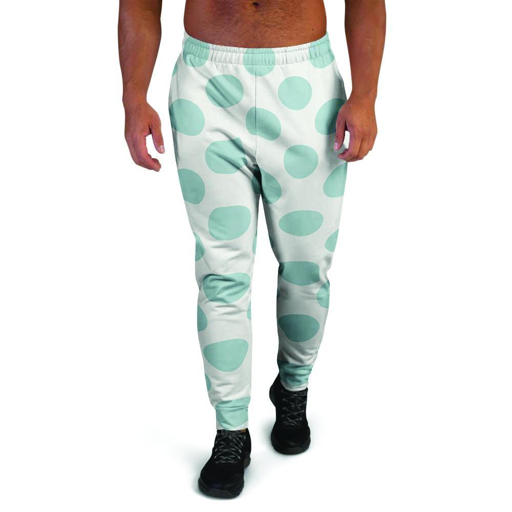 White and Teal Polka Dot Men's Joggers-grizzshop