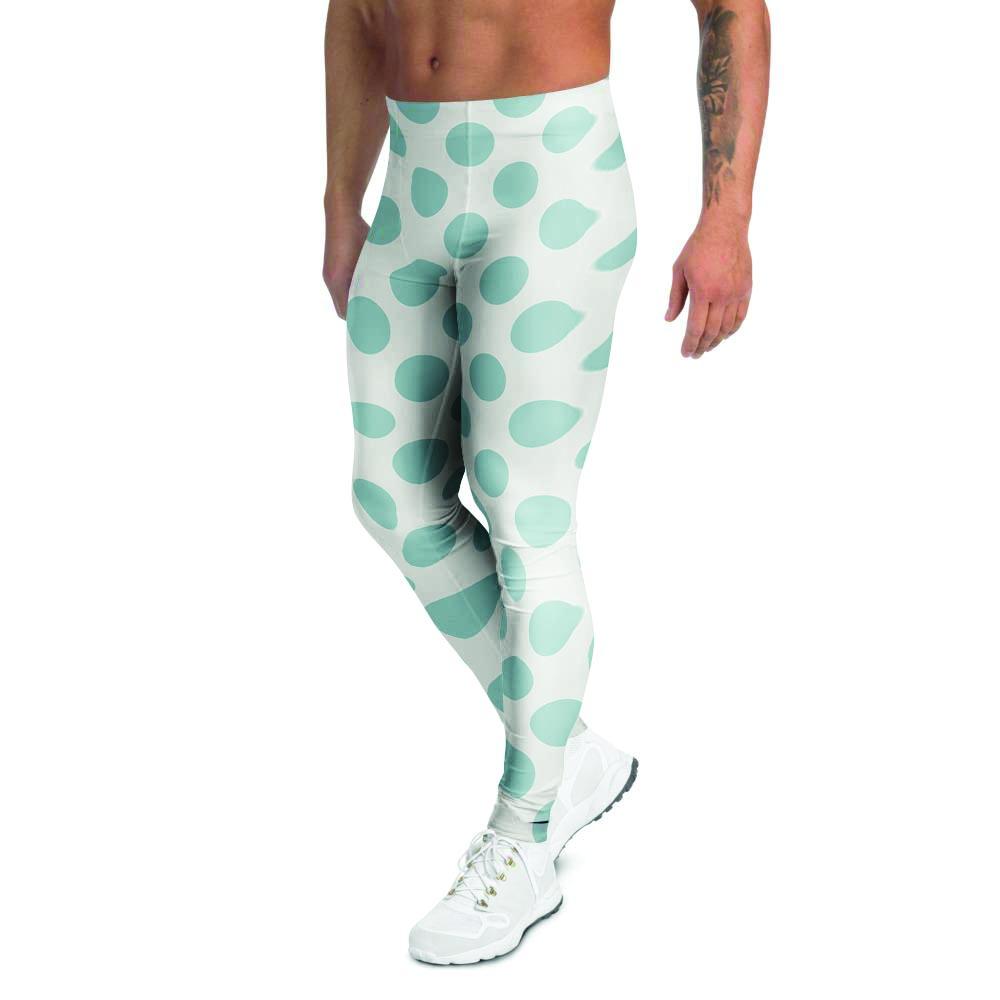 White and Teal Polka Dot Men's Leggings-grizzshop