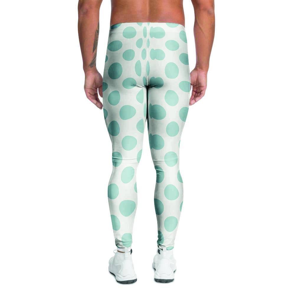 White and Teal Polka Dot Men's Leggings-grizzshop