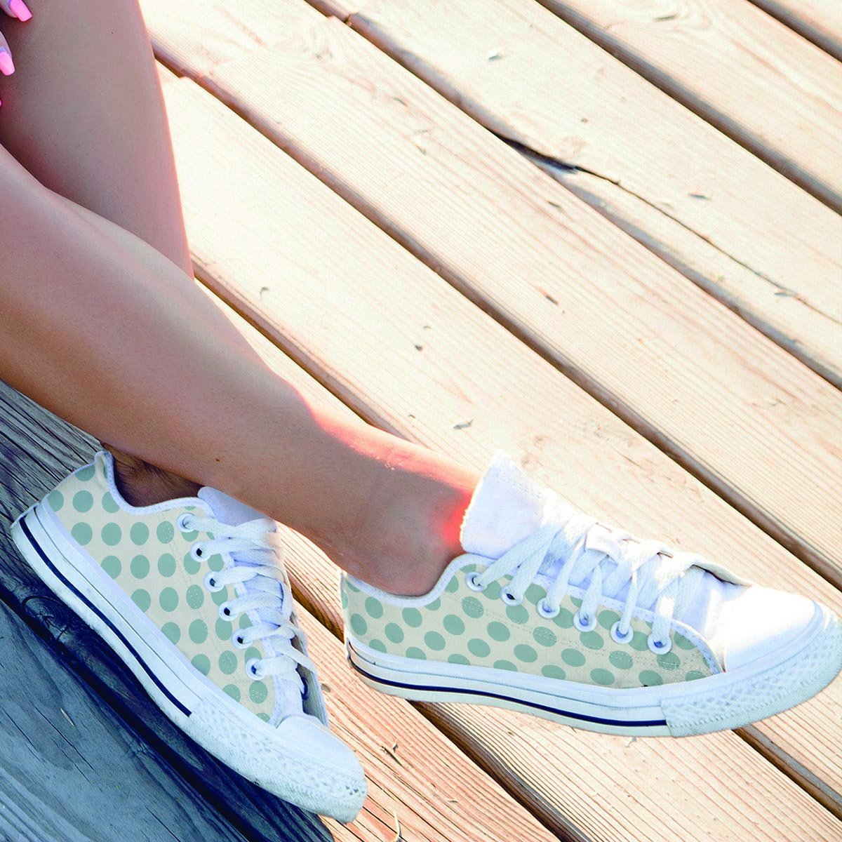 White and Teal Polka Dot Men's Low Top Shoes-grizzshop