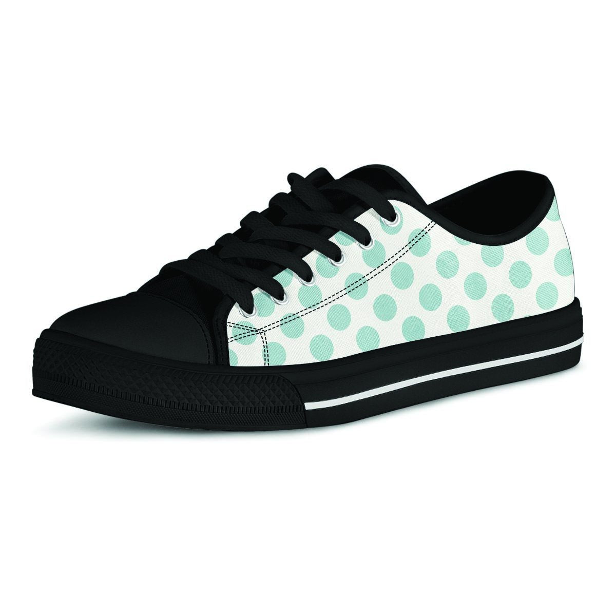 White and Teal Polka Dot Men's Low Top Shoes-grizzshop