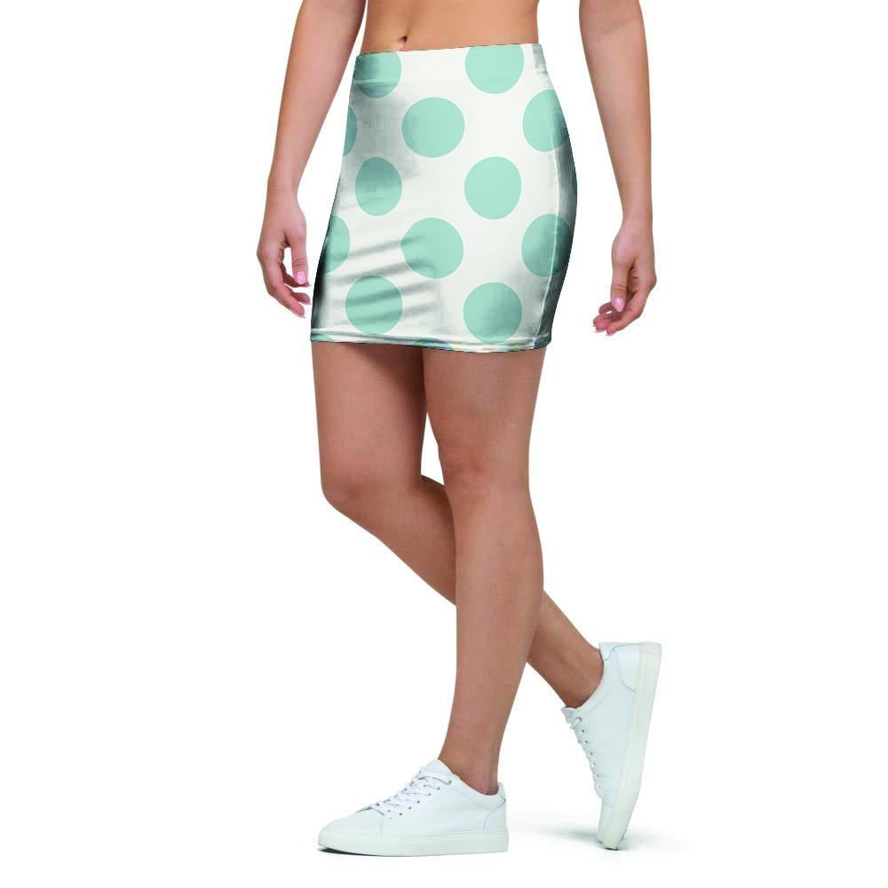 White and Teal Polka Dot Mini Skirt-grizzshop